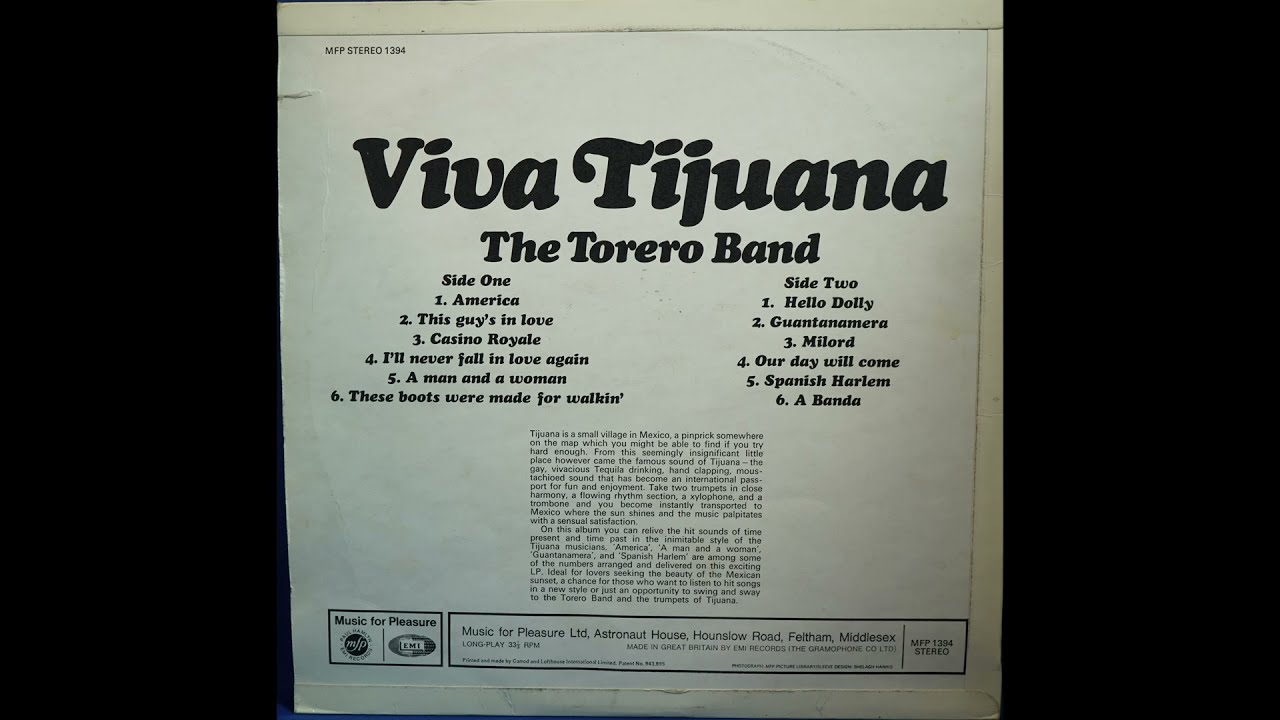 Milord - From Vinyl, LP, Album - The Torero Band &lrm;&ndash; Viva Tijuana! 1970 Alan Moorhouse