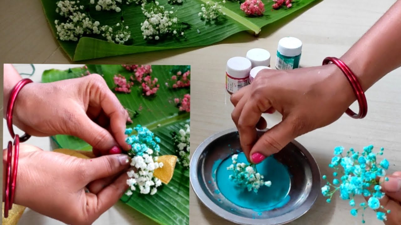 bridal flower making in tamil / baby breath flower making /how to colour baby breath flowers