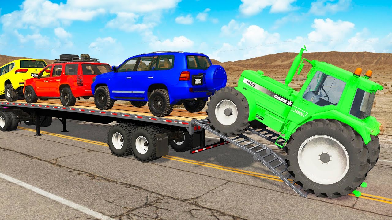 Flatbed Truck Mcqueen | Transportation with Truck - Pothole vs Car #281 - BeamNG.Drive