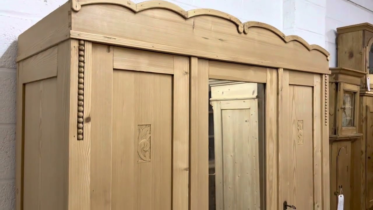 Triple Antique Pine Wardrobe Mirror (Dismantles) (V1105F) 