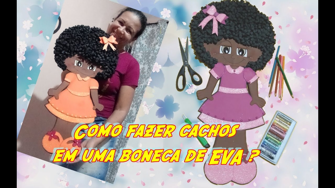 DIY Cachos com EVA  (cabelo afro) - como fazer - Passo a passo Simples e barato #artesanato #boneca