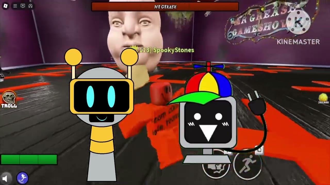 Funbot and mr fun computer joins mr grease gameshow he beats and escapes mr grease gameshow 