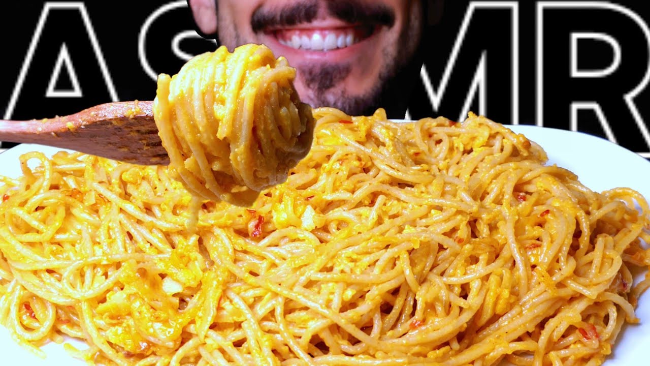 ASMR SPAGHETTI GARLIC EGG PARMESAN PASTA (EATING SOUNDS) NO TALKING MUKBANG