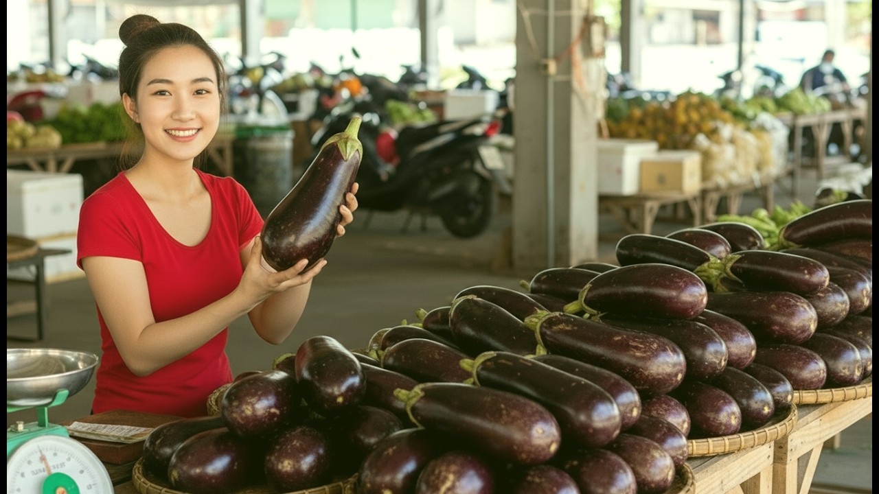 Inside the farm and eggplant field  The entire process from harvesting to selling at the market.