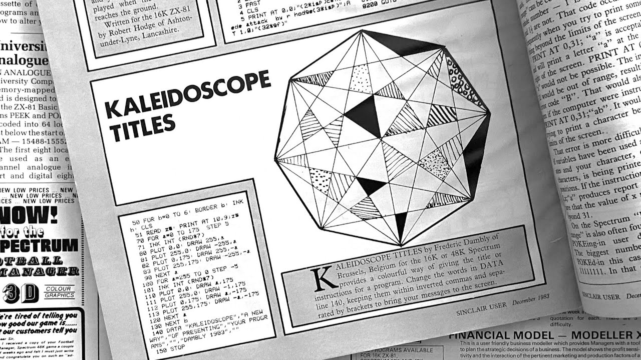 Kaleidoscope Titles (type-in) | ZX Spectrum 16K | 'Sinclair User' Mag, Dec '83