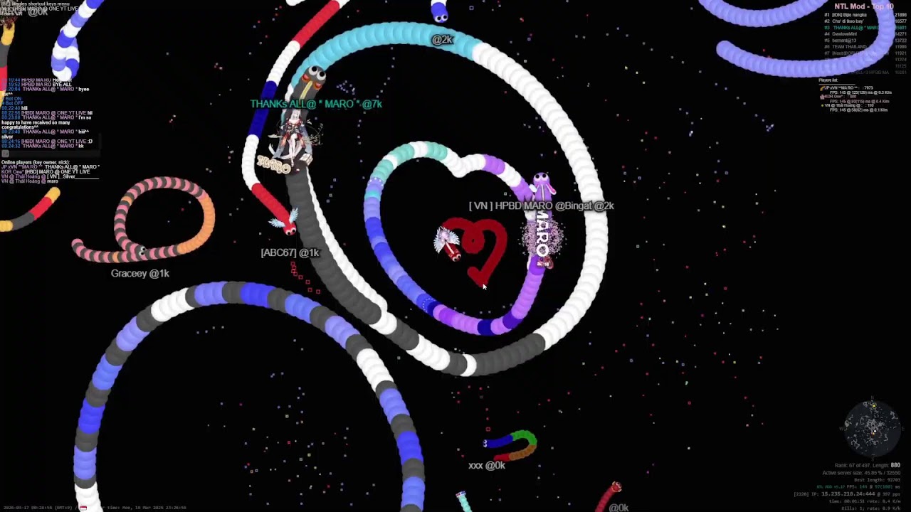 [slither.io] ONE Live _지렁이키우기 [ HBD * MARO * _ SG server ]