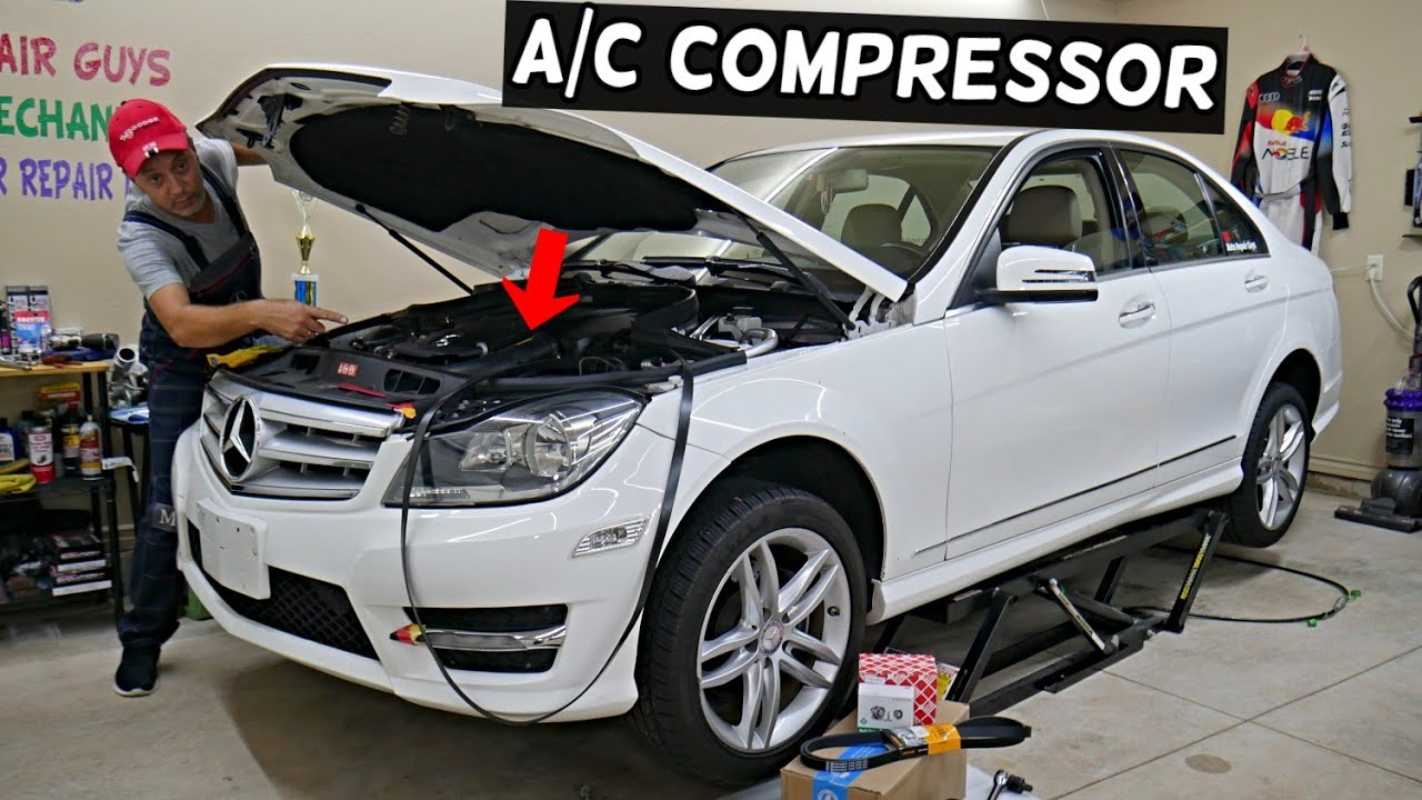 AC COMPRESSOR LOCATION REPLACEMEN T EXPLAINED MERCEDES W204 C250 C180 C200