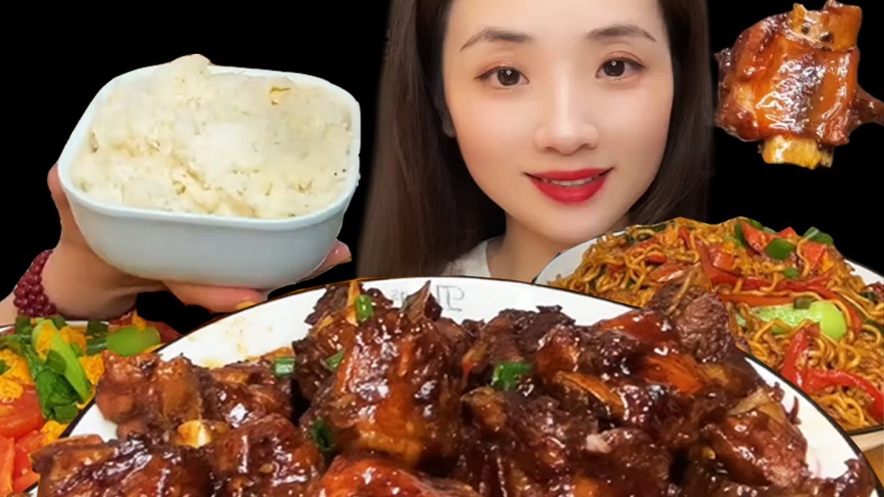 EATING CHINES FOOD | MUKBANG NOODLES - EATING BRAISED PORK RIBS WITH WHITE RICE SO DELICIOUS