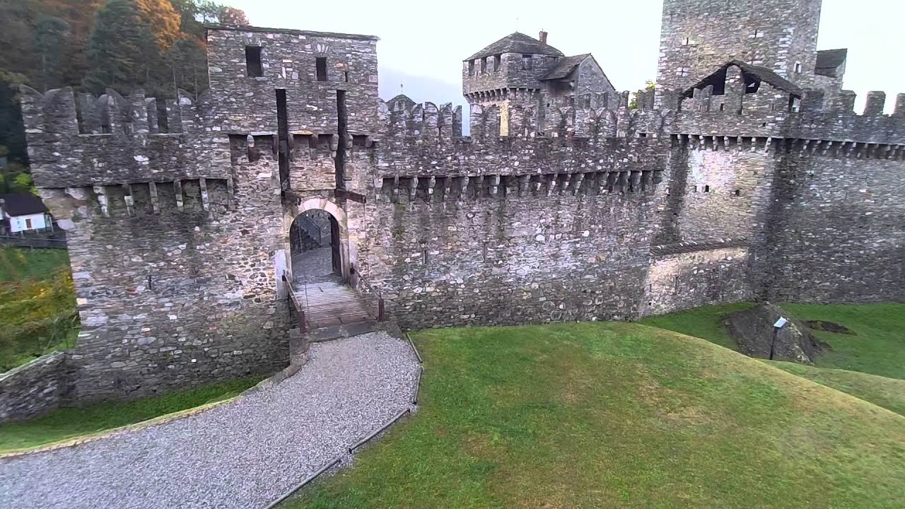 Aerial drone video of Montebello Castle, Bellinzona - Switzerland - (HD)