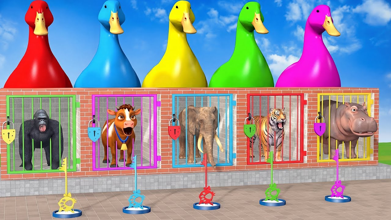 Long Slide Game with Cow Elephant Gorilla Hippopotamus Tiger 3d Animal Game Funny 3d Animals