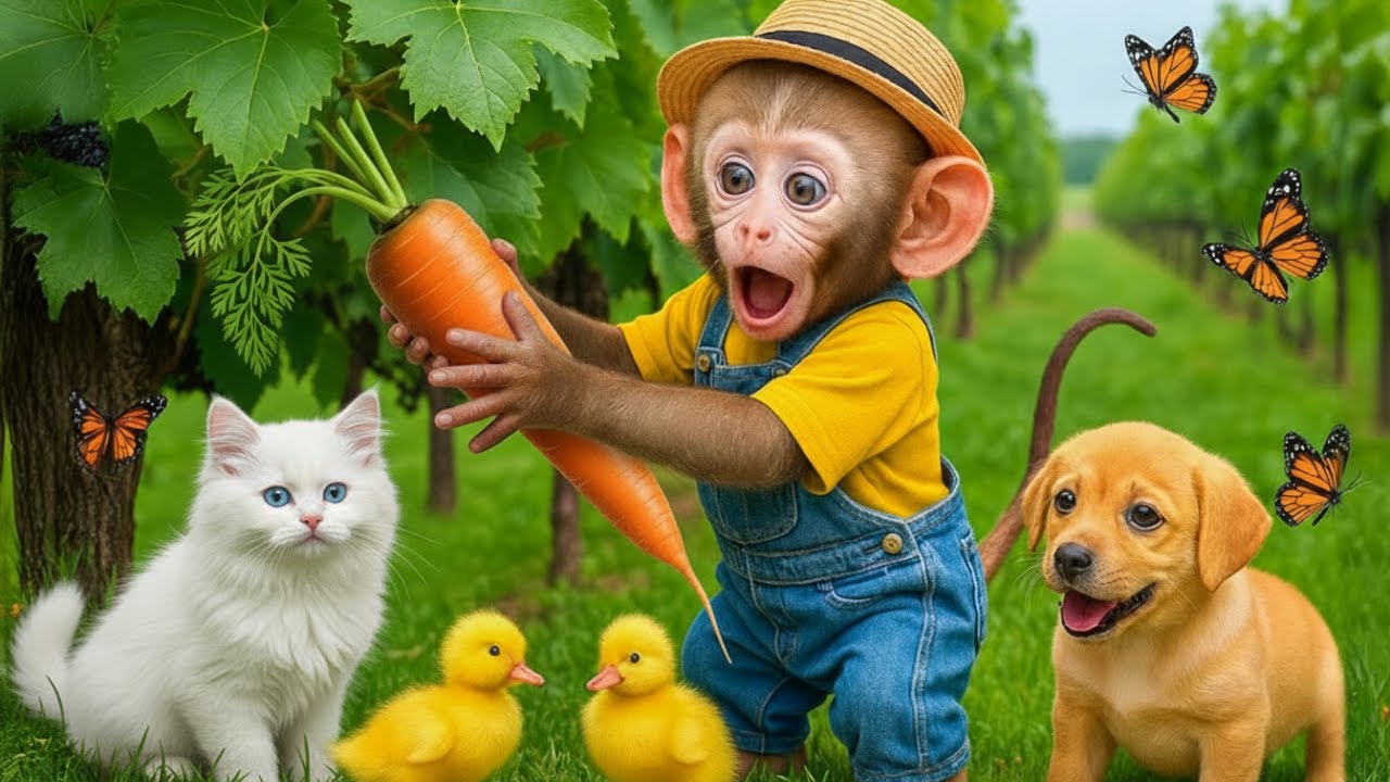 Monkey Digging for Carrots! Fun Farm Adventure for Kids
