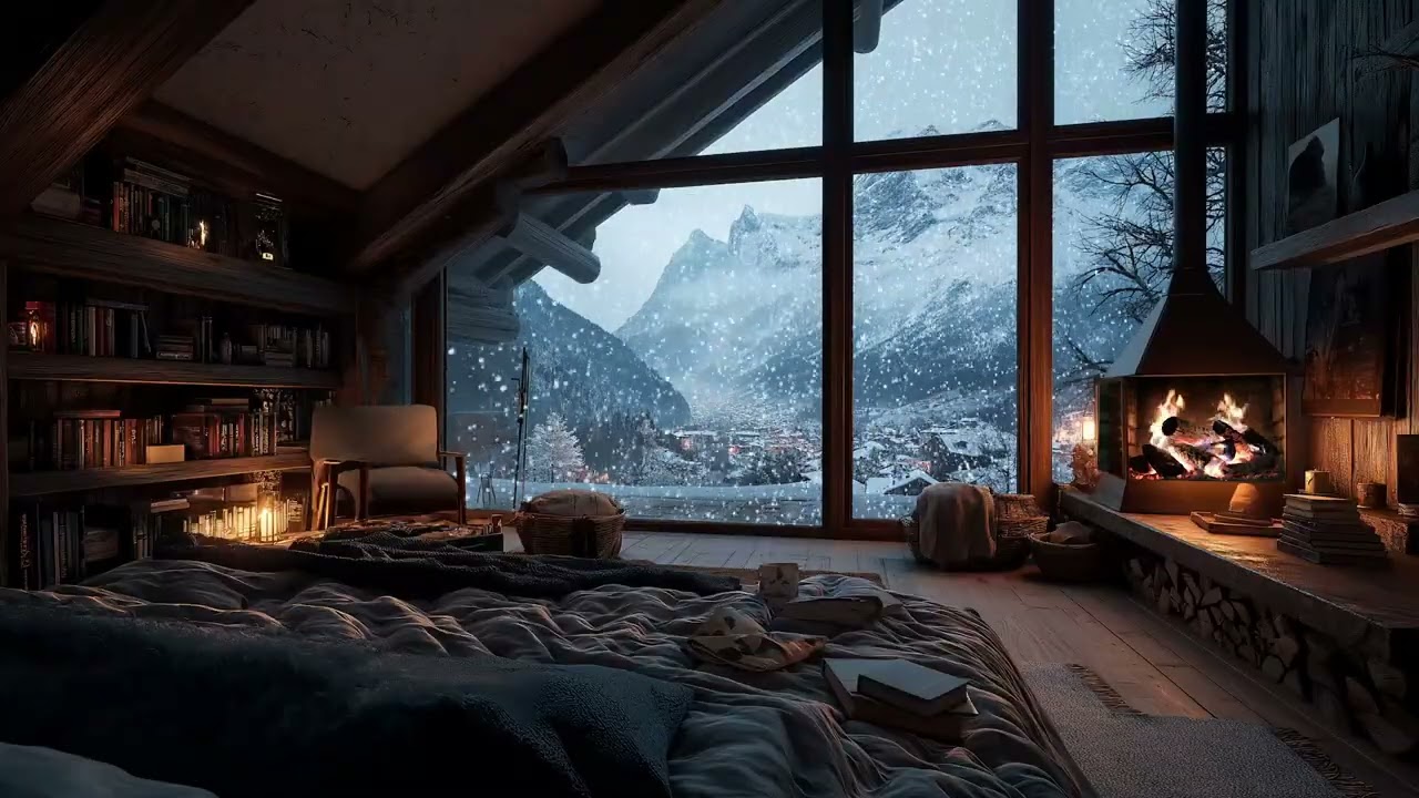 Gentle Snow & Crackling Fire 🔥 Peaceful Winter Sounds for Relaxation