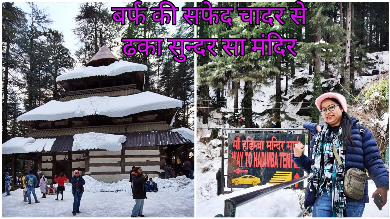 बर्फ से ढका चारों ओर से सदाबहार 🌲🌲के पेड़ों से घिरा मां हिडिंबा का मंदिर tour vlog | मनाली  |