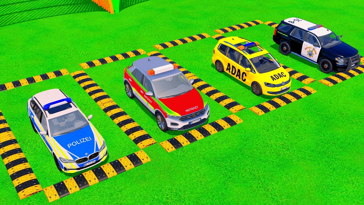 TRANSPORTING ALL POLICE CARS, FIRE TRUCK, AMBULANCE WITH COLORFULL TRANSPORTER! FS22