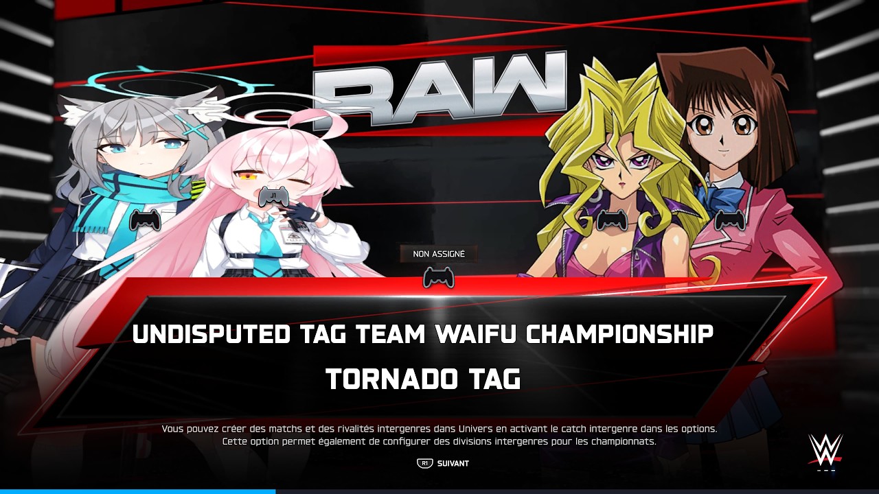 Wwe 2k25 . Undisputed Tag Team Waifu Championship . Shiroko et Hoshino (c) vs Mai et Tea