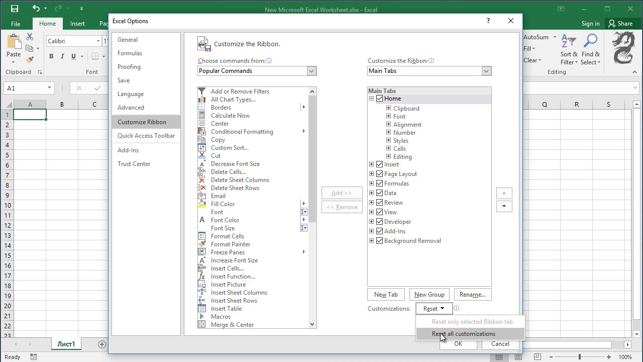 How to Reset the Ribbon to its Default Settings in Excel