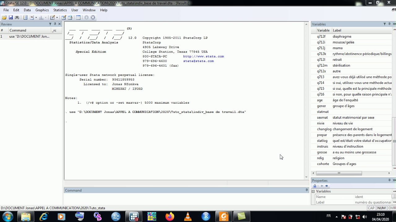 Test de Chi-2 et tableau croisé avec STATA
