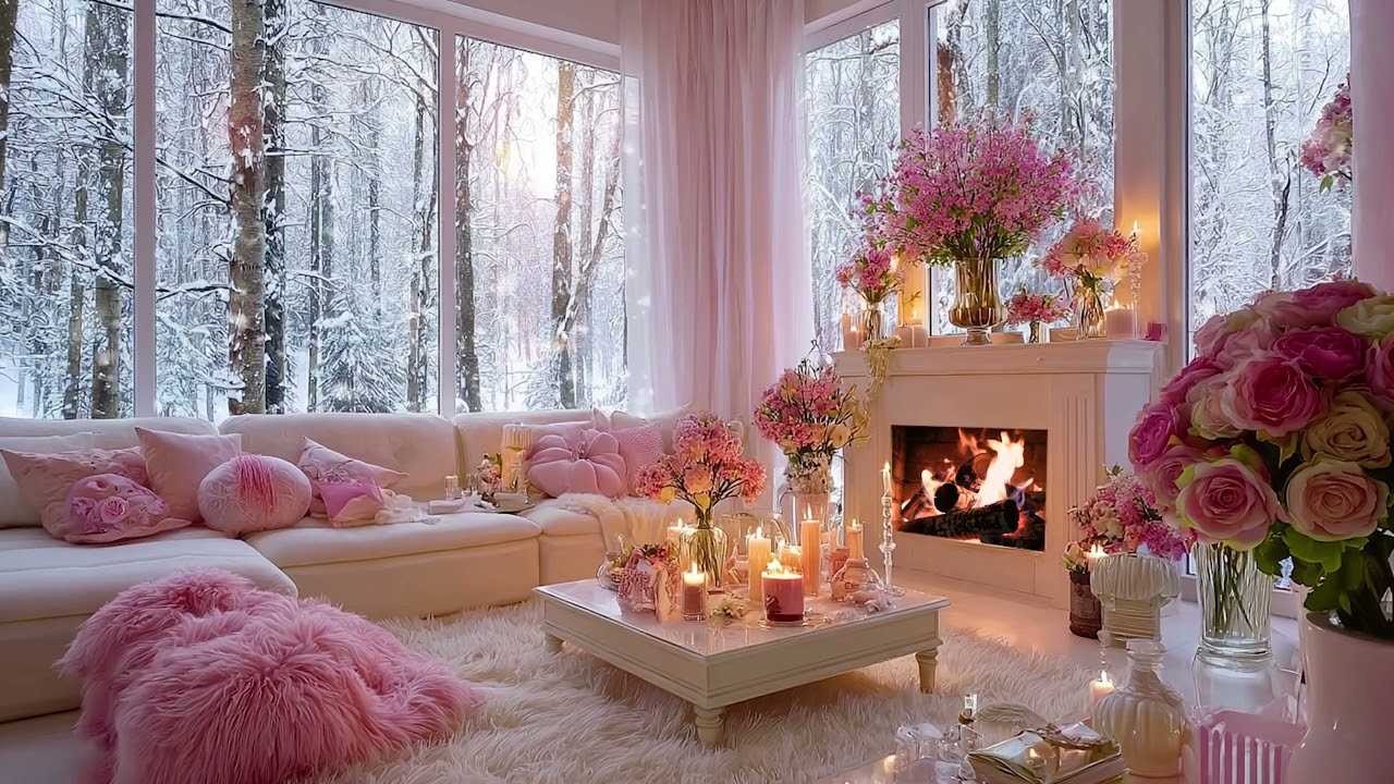 Romantic Winter Living Room Ambience with Soft Piano & Cozy Fireplace Crackles for Deep Relaxation