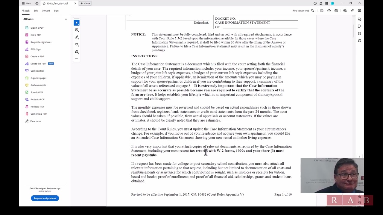 New Jersey Case Information Statement
