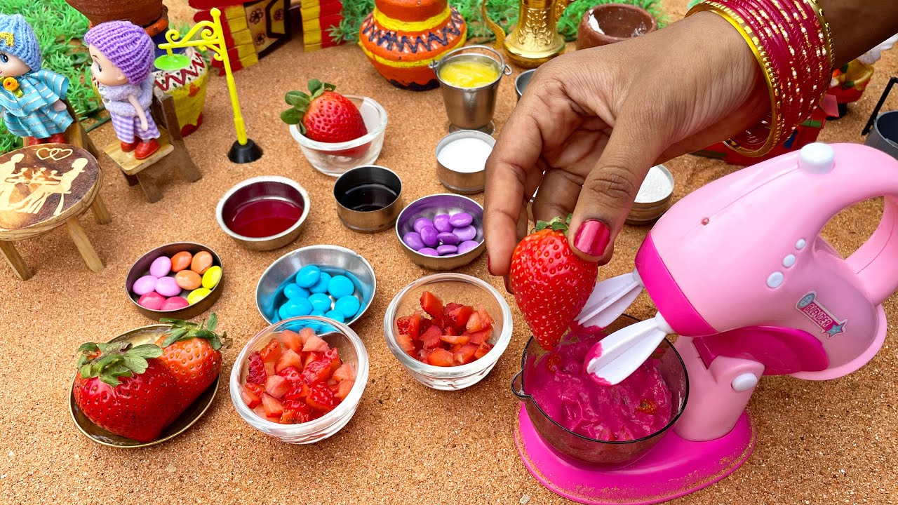 Strawberry Cake Recipe |Mini Cooking| Without Oven, Egg | Tiny Strawberry Cake Recipe