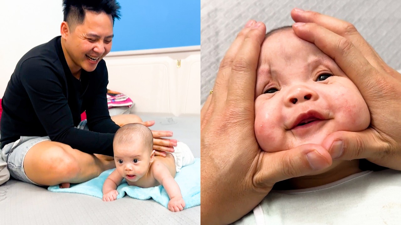 Baby Kim giggled with delight as her dad gave her a massage