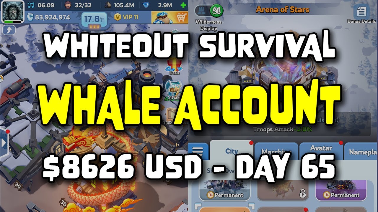 WOS Whale Account - $8626 USD - Day 65