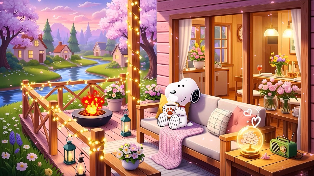 Snoopy’s Cozy Veranda by the Lake 🌸 Relaxing Lofi Spring Study Beats 🌿Chill Lofi Music to Focus