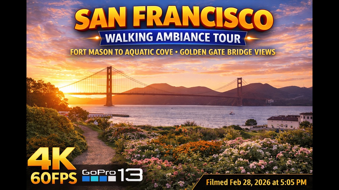 San Francisco Walking Tour - Fort Mason to Aquatic Cove - Golden Gate Bridge Views - 4K 60FPS