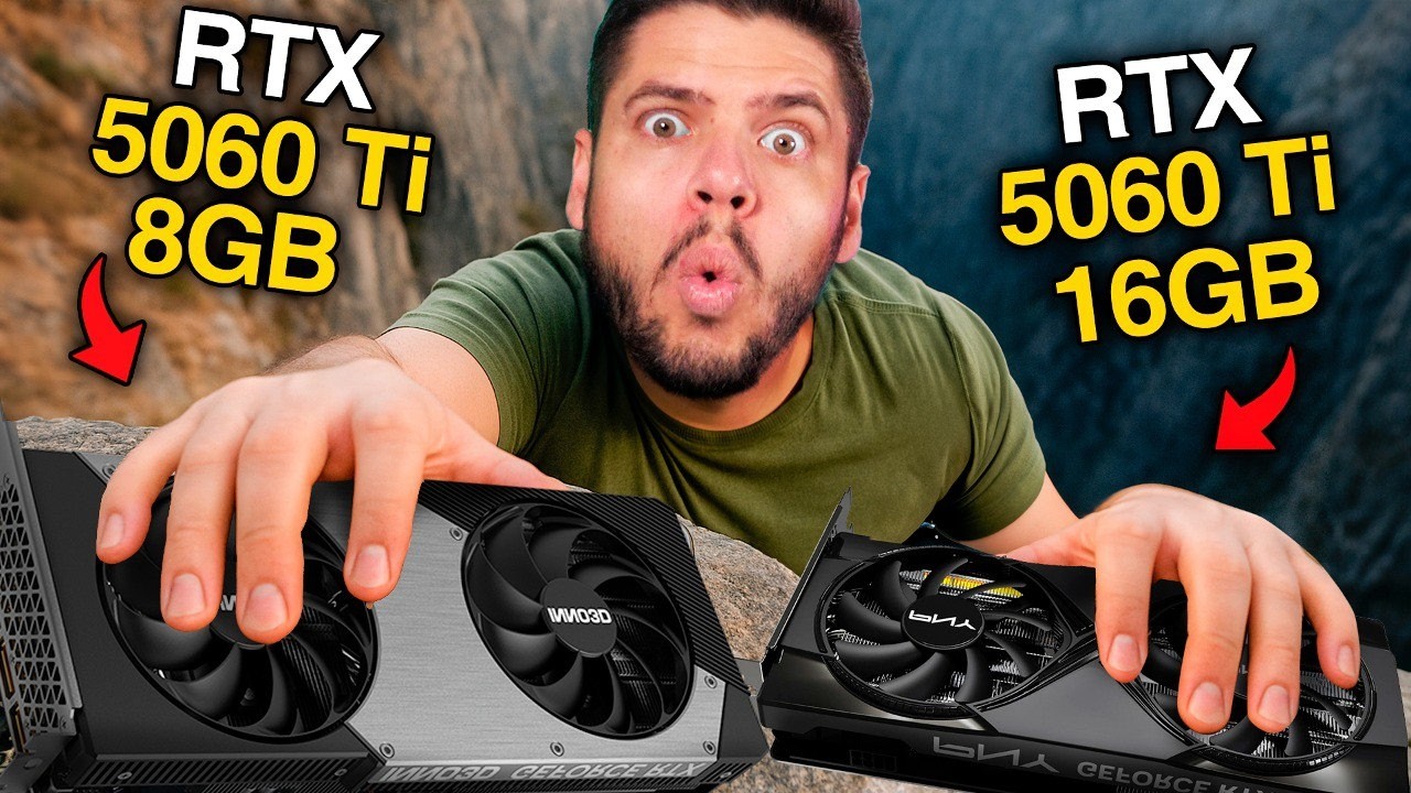 RTX 5060Ti 8GB vs RTX 5060 Ti 16GB: MUDA MUITO? TESTES LADO a LADO em JOGOS, DESEMPENHO 1440P, PREÇO