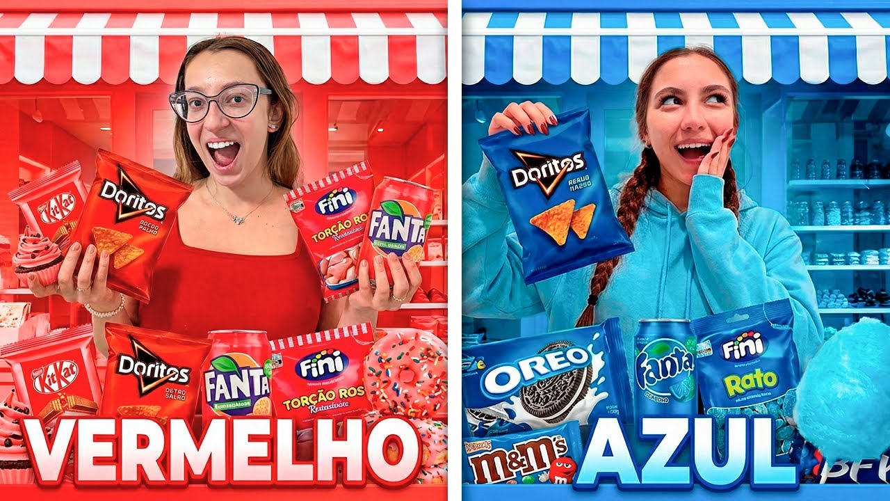 ABRIMOS UMA BARRACA DE COMIDAS VERMELHA VS COMIDAS AZUL PRA VER QUEM VENDE MAIS - DEU BRIGA!