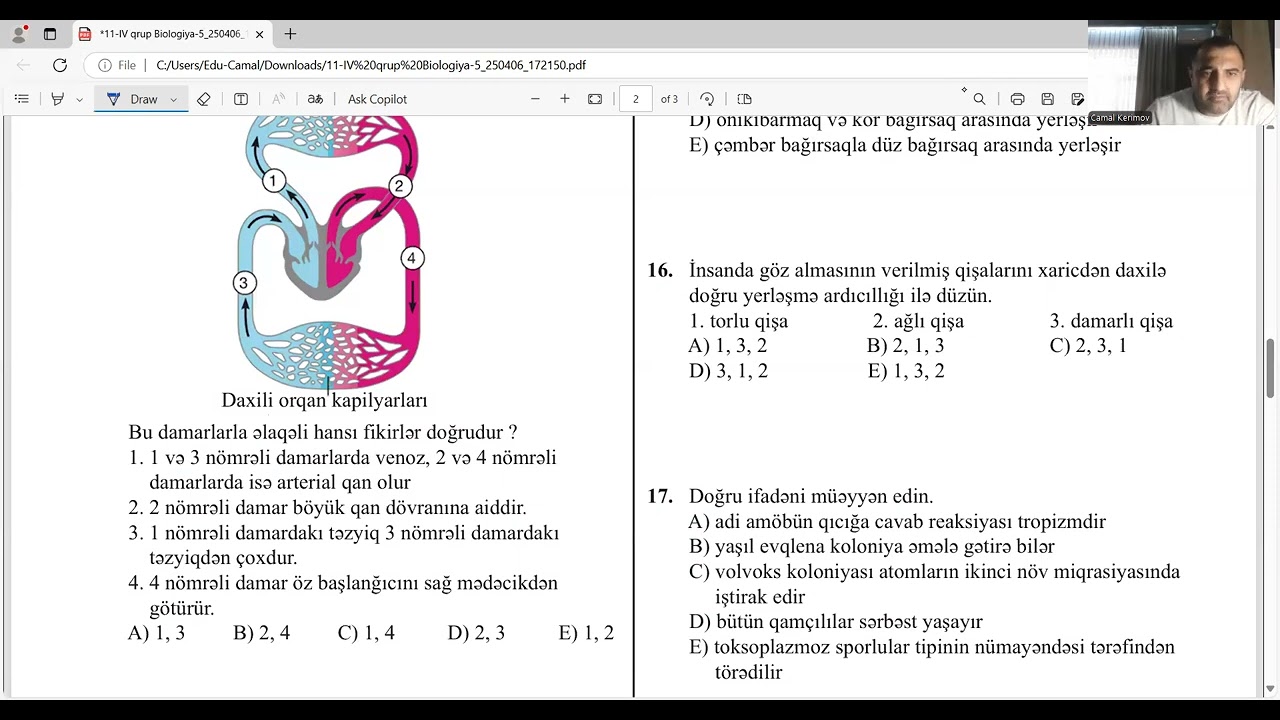Yeni abituriyent XI sinif biologiya 06.04.2025