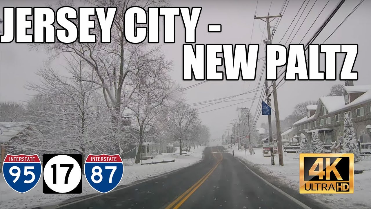 Driving Jersey City Heights to New Paltz in the snow via I-95, NJ-17, I-87 (4K)