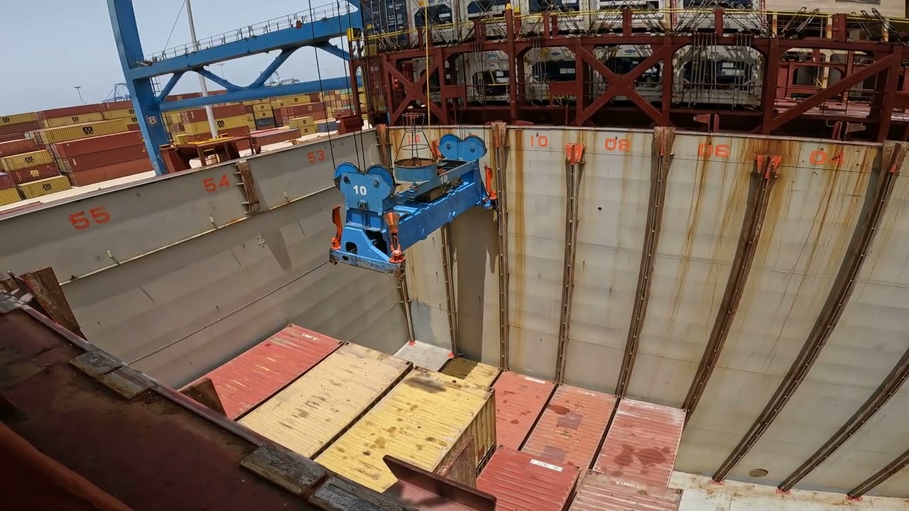 Cargo Operation In Cargo Hold View From Container Ship | Life At Sea