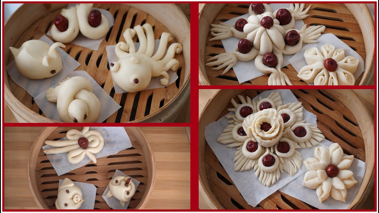 11 formas para hacer el pan chino al vapor （Man Tou） / 11 way to shape chinese steamed buns/枣馍/枣花馒头