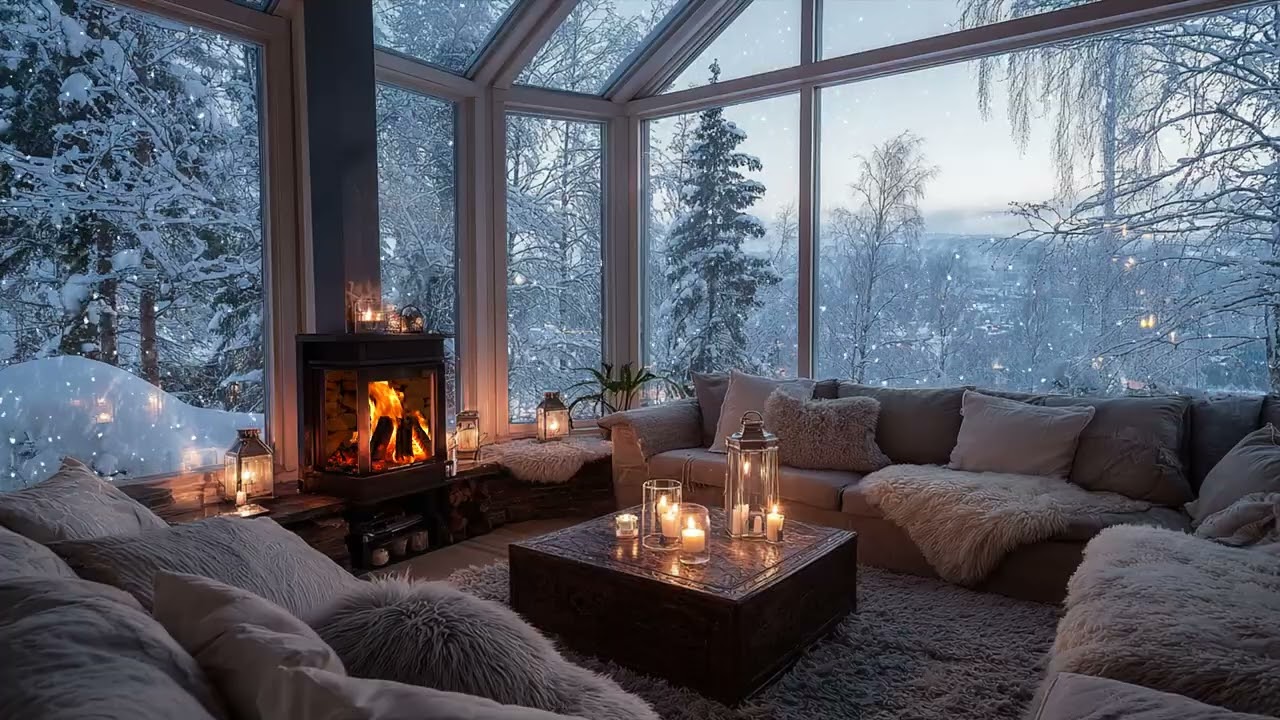 Snow lingers at the edge of dawn ❄️ while warm rooms keep silence gently alive inside