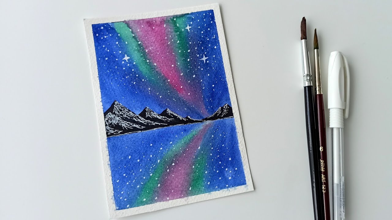 Kuzey Işıkları Manzarası Suluboya ile nasıl yapılır? #watercolor #suluboya #art  #painting