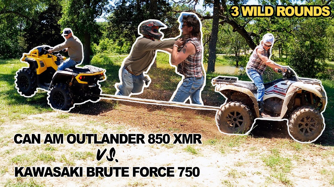 Can Am Outlander vs. Brute Force 750 || Wild Fight! || Crazy Track Race, Tug of War, Drag Race