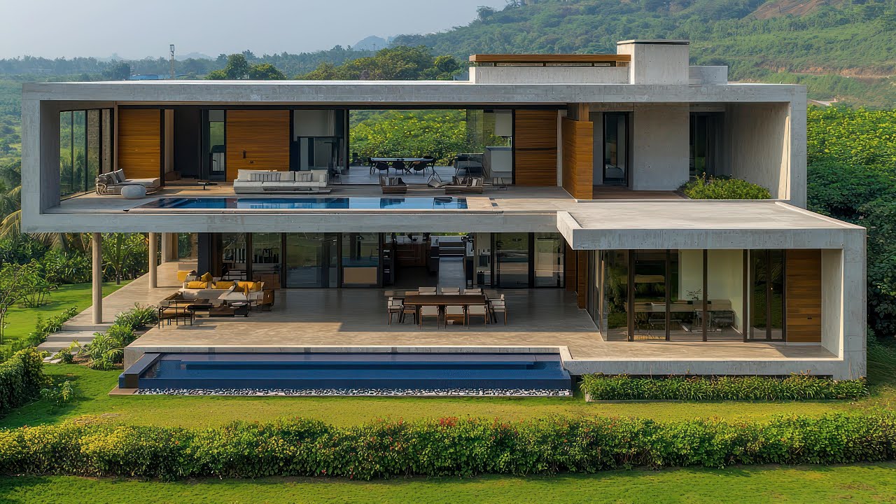 Breathtaking Modern Concrete House Design Ideas with Spacious Terrace for Luxurious Living