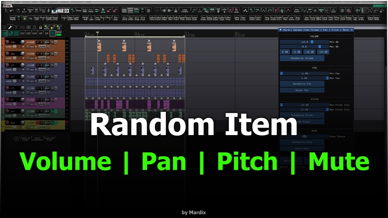 Reaper7 script: Mardix_Random Item Volume - Pan - Pitch - Mute