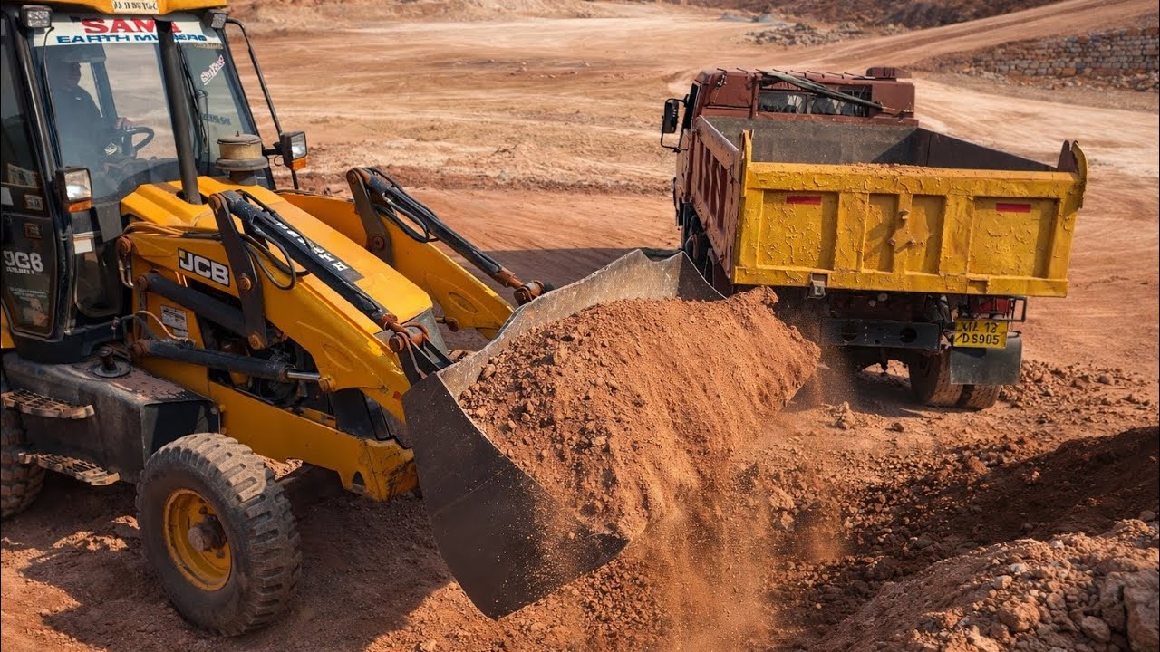 JCB Front Loader Loading Red Soil into Eicher Truck👌🔥| Powerful Jcb Working 😱|