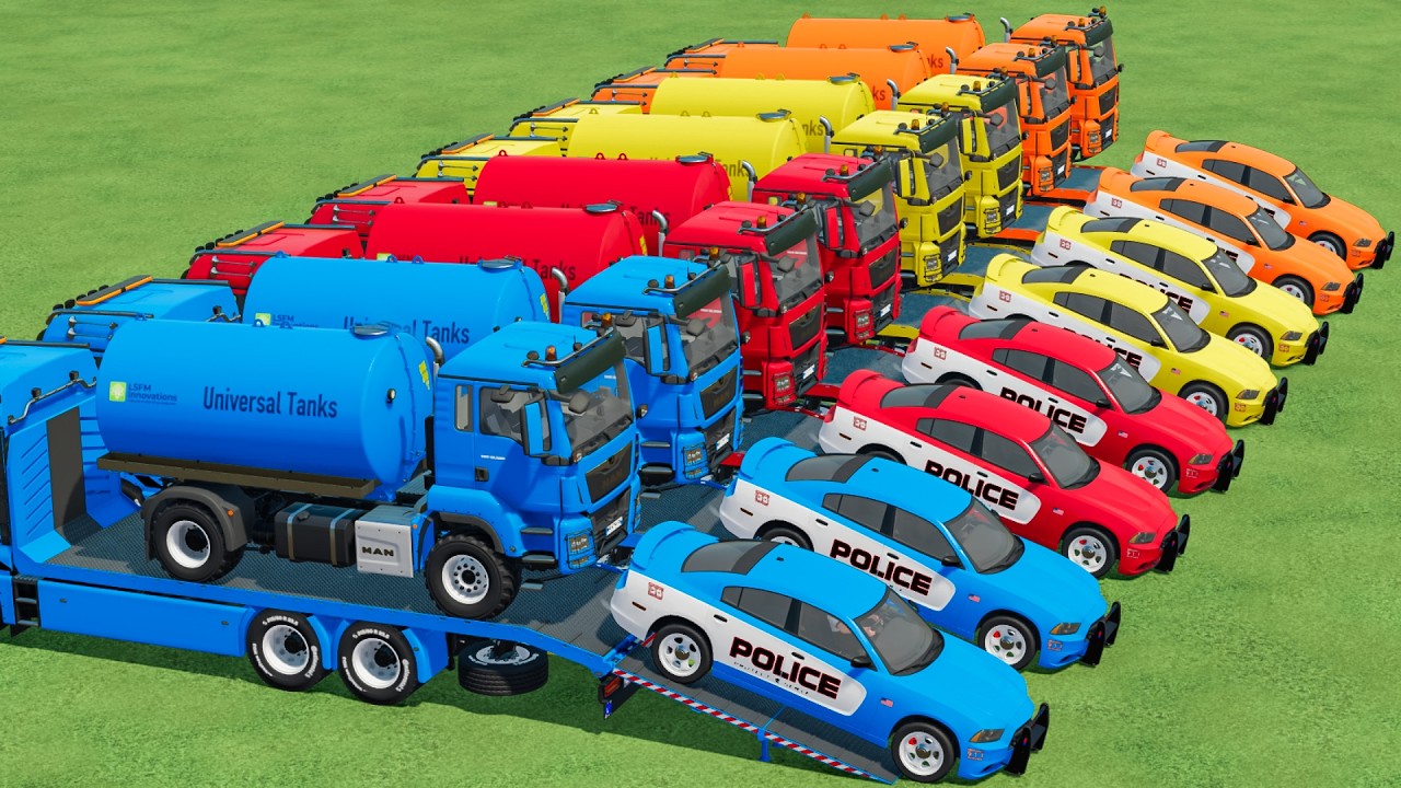 Mini Water tank & Police Car Transport with Trucks In Fs22 | Farming Simulator 22 |
