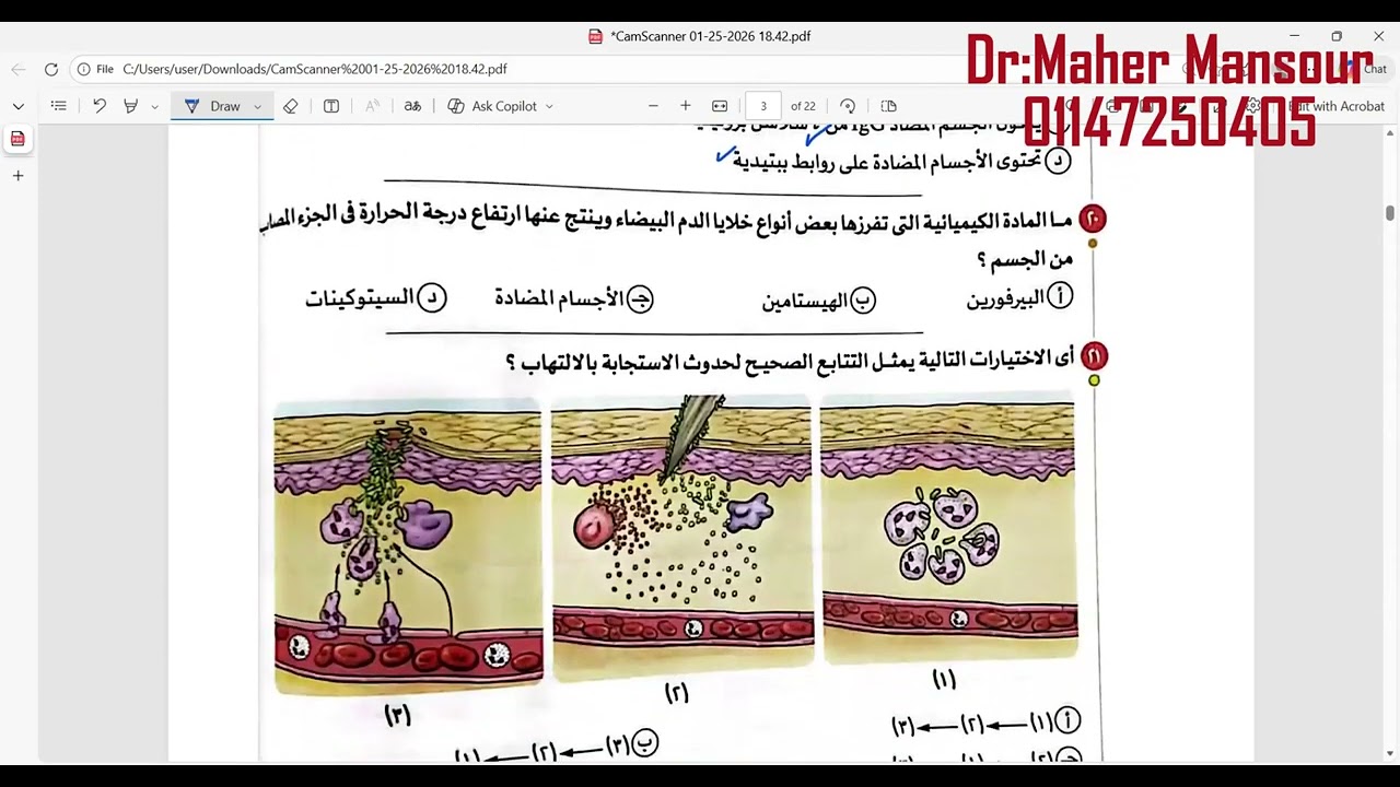 الفصل الرابع الدرس التالت اليه عمل الجهاز المناعى فى الانسان