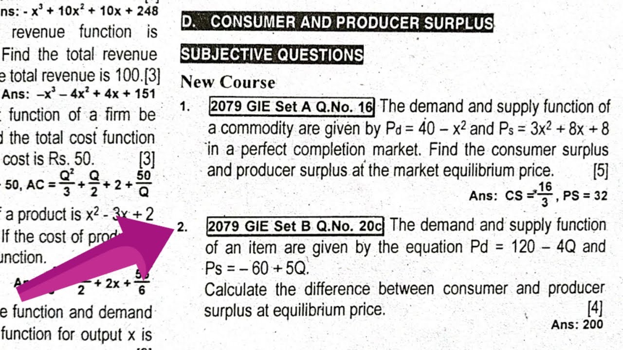 Consumer and Producer Surplus | Class 12 Business Math Model Question Solution