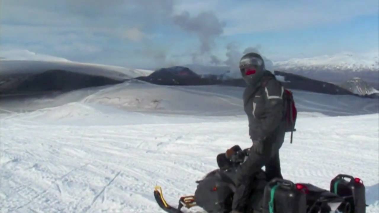 Snowmobile trip over a glacier to an active volcano in Iceland