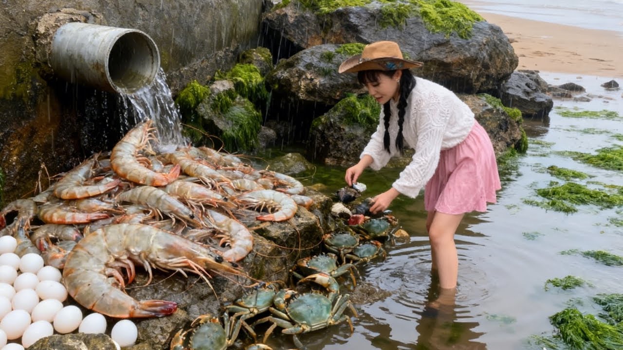 Xiao Zhang Made A Fortune By Beachcombing, With Buckets Overflowing With Crabs And Prawns.