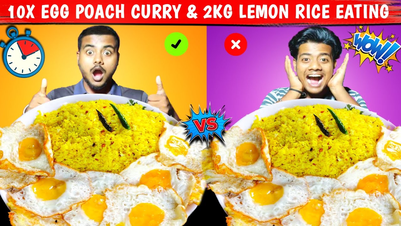 10X Egg poach curry with 2kg lemon rice eating show | | Indian Most Famous Food Eating Challenge