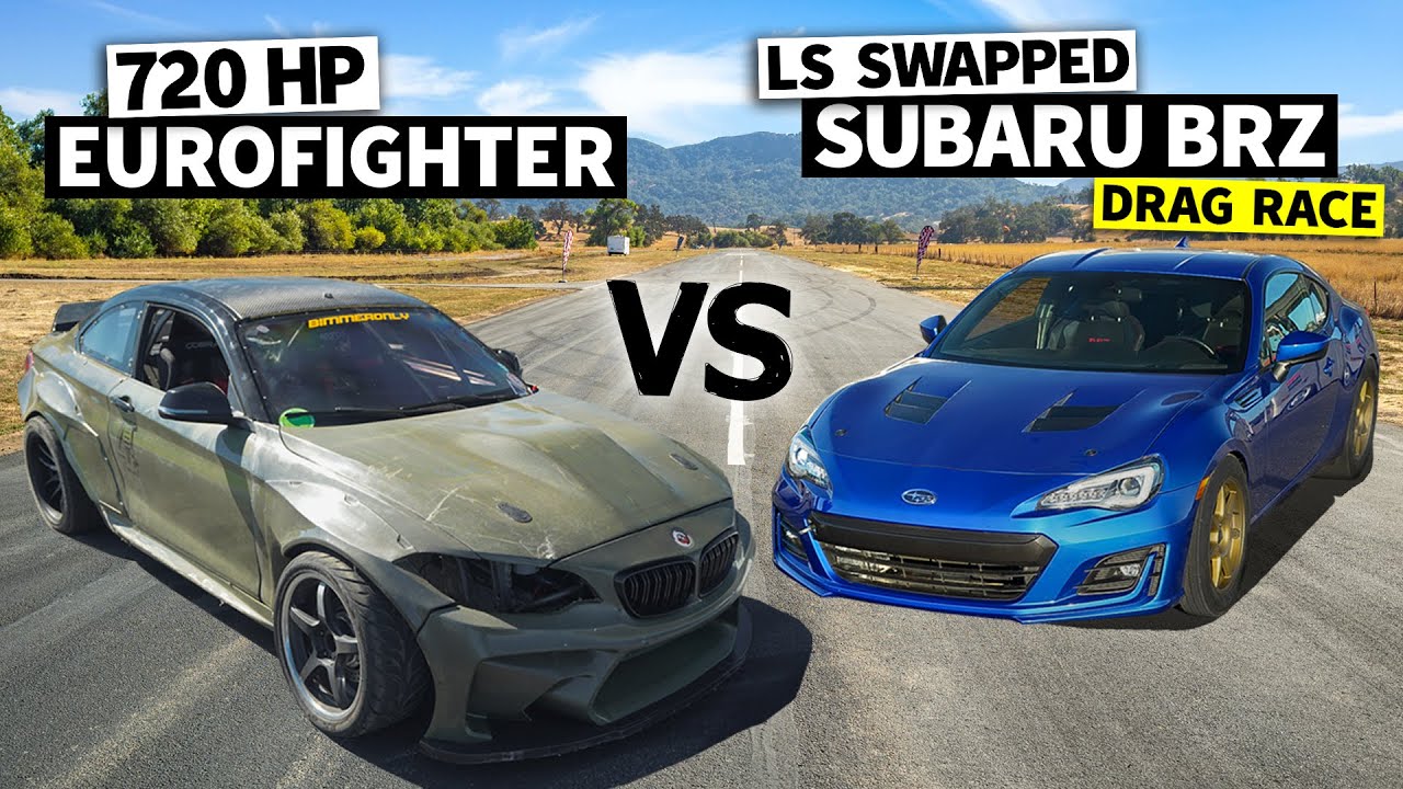 Drag-spec Subaru BRZ vs Retired Formula Drift BMW F22 Eurofighter on No Prep!