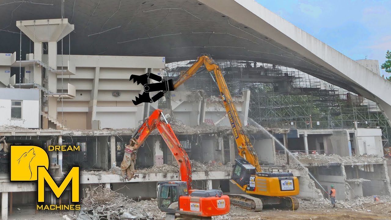 ABBRUCH ALSTER-SCHWIMMHALLE [1] CATERPILLAR 336F LONGFRONT BAGGER CAT 323 HITACHI ZX DREAM MACHINES