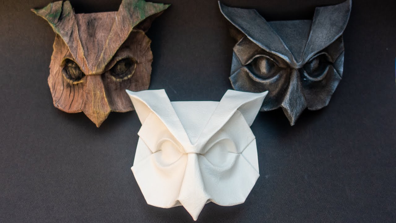 Origami wetfolding: owl mask