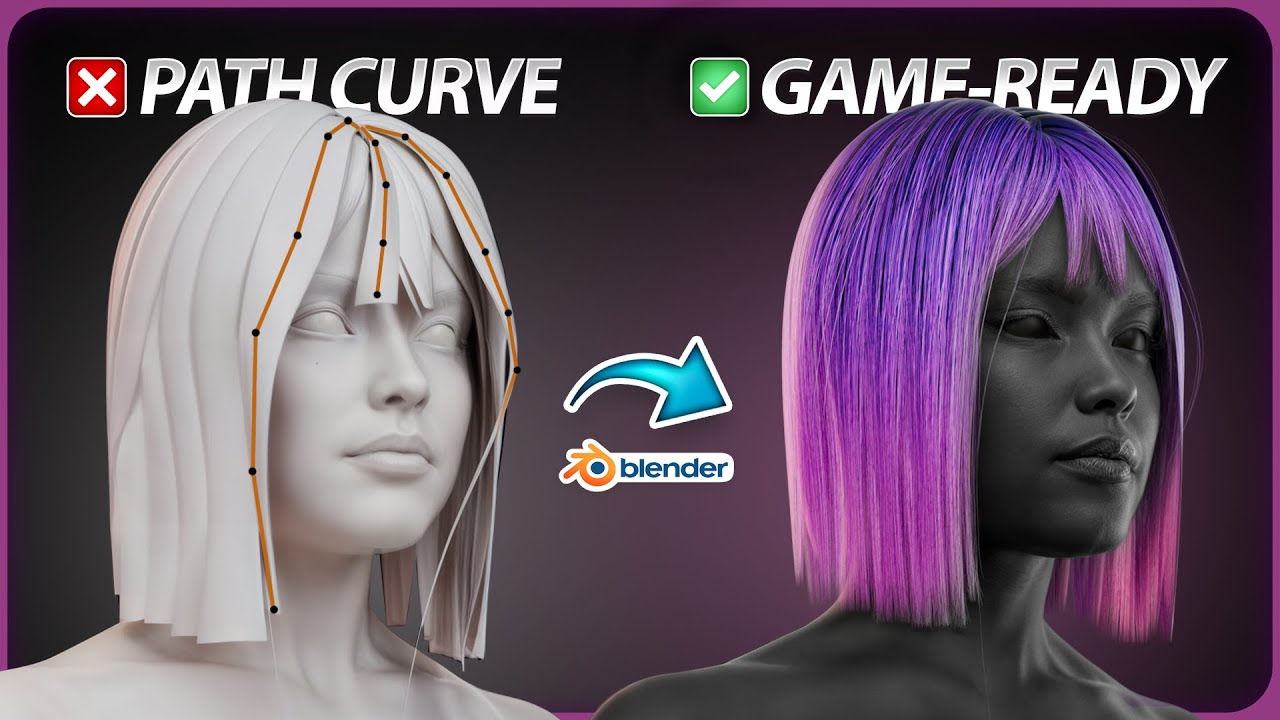 Как создать игровые волосы с помощью кривых контуров в Blender